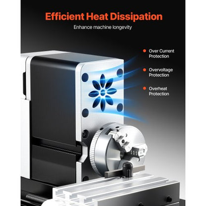 Mini-Metalldrehmaschine 2,76 x 5,12 Zoll Power-Metalldrehmaschine 20.000 U/min 36 W | EU