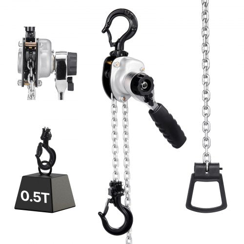 Manual Lever Chain Hoist, 1/2T 1100LBS Capacity Heavy Duty Come Along, 10FT Lift G80 Alloy Steel Chain With Dual Pawl Mechanical Brake,360°Rotating Hooks, for Warehouse Construction Garage