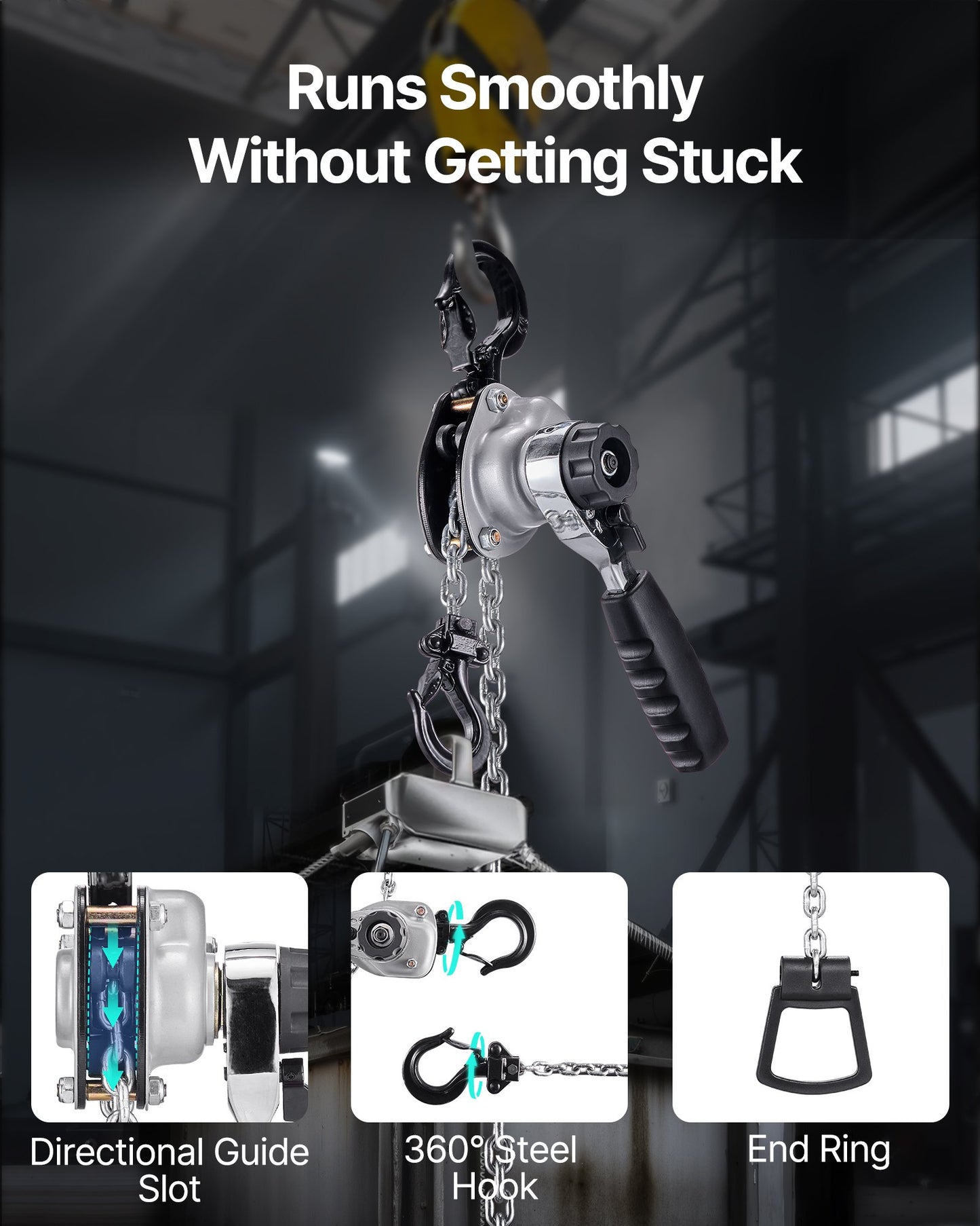 Manual Lever Chain Hoist, 1/2T 1100LBS Capacity Heavy Duty Come Along, 10FT Lift G80 Alloy Steel Chain With Dual Pawl Mechanical Brake,360°Rotating Hooks, for Warehouse Construction Garage