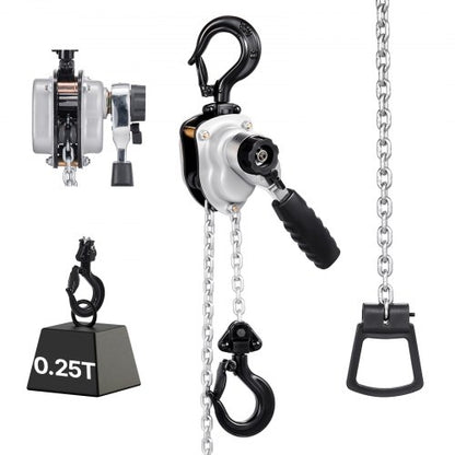 Manual Lever Chain Hoist, 1/4T 550LBS Capacity Heavy Duty Come Along, 5FT Lift G80 Alloy Steel Chain With Dual Pawl Mechanical Brake,360°Rotating Hooks, for Warehouse Construction Garage