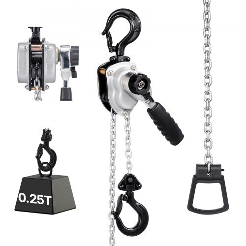 Manual Lever Chain Hoist, 1/4T 550LBS Capacity Heavy Duty Come Along, 5FT Lift G80 Alloy Steel Chain With Dual Pawl Mechanical Brake,360°Rotating Hooks, for Warehouse Construction Garage