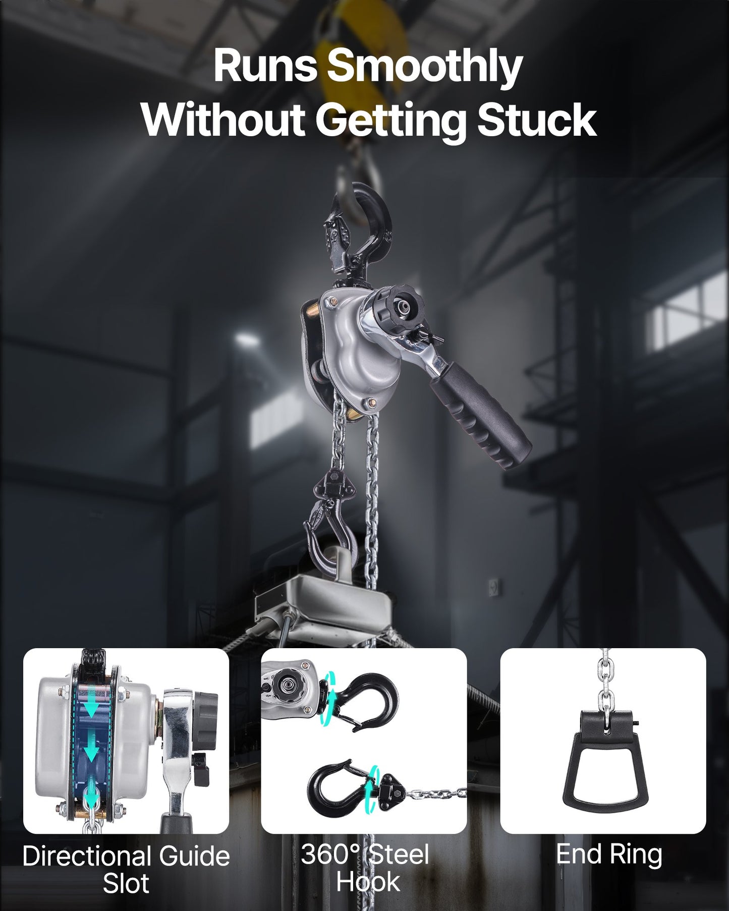 Manual Lever Chain Hoist, 1/4T 550LBS Capacity Heavy Duty Come Along, 5FT Lift G80 Alloy Steel Chain With Dual Pawl Mechanical Brake,360°Rotating Hooks, for Warehouse Construction Garage