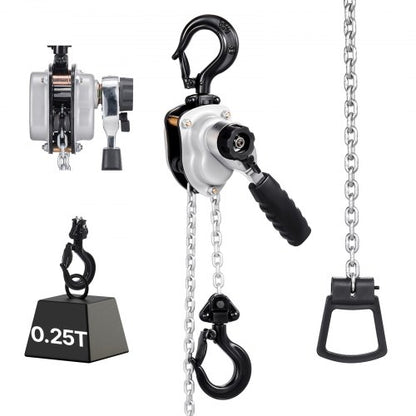 Manual Lever Chain Hoist, 1/4T 550LBS Capacity Heavy Duty Come Along, 10FT Lift G80 Alloy Steel Chain With Dual Pawl Mechanical Brake,360°Rotating Hooks, for Warehouse Construction Garage