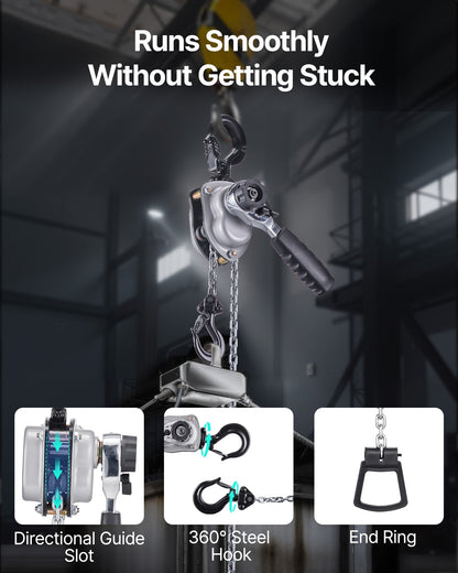 Manual Lever Chain Hoist, 1/4T 550LBS Capacity Heavy Duty Come Along, 10FT Lift G80 Alloy Steel Chain With Dual Pawl Mechanical Brake,360°Rotating Hooks, for Warehouse Construction Garage