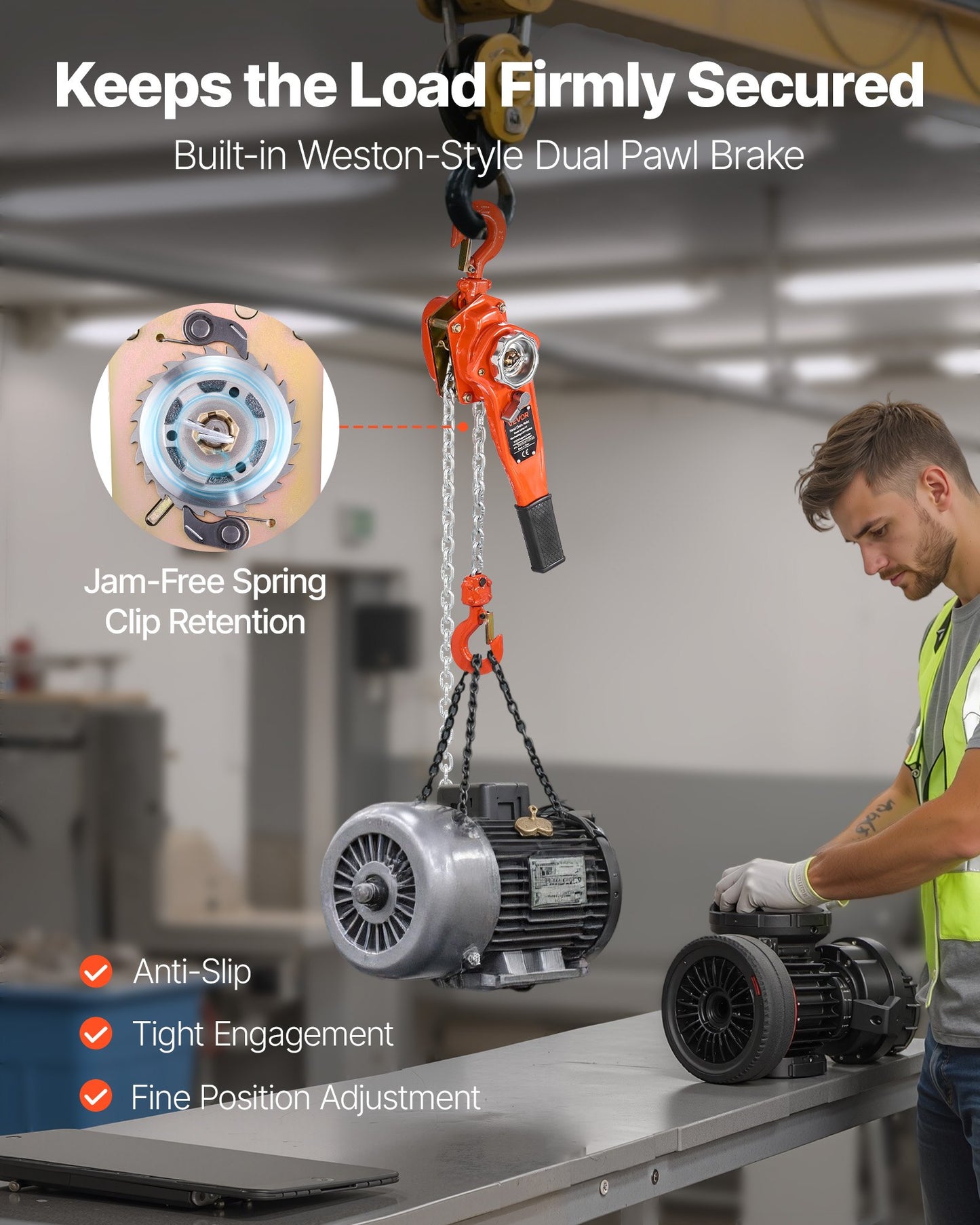 Manual Lever Chain Hoist, 3/4T 1650LBS Capacity Heavy Duty Come Along, 5FT Lift G80 Alloy Steel Chain With Dual Pawl Mechanical Brake,360°Rotating Hooks, for Warehouse Construction Garage