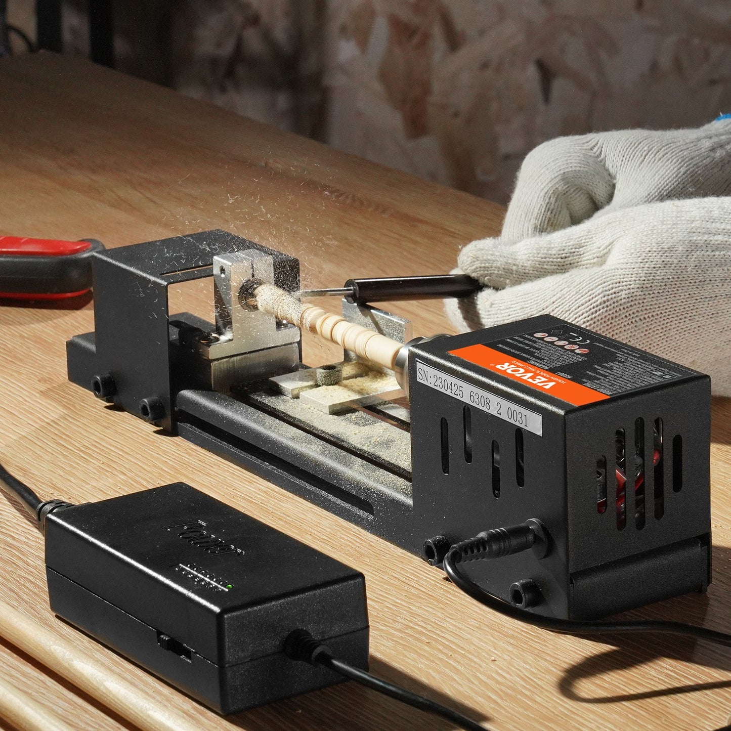 Compact Lathe Machine, Dimensions 2.76 x 6.3 inches, 24VDC 96W, Includes Milling Machine Accessories, Features 7 Adjustable Speeds Ranging from 4220 to 8450 RPM, Ideal for DIY Woodworking and