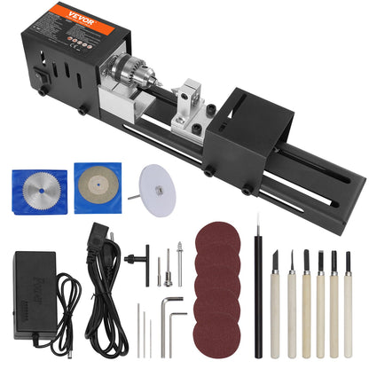 Mini Lathe Machine, 2.76 inch x 6.3 inch, 24VDC 96W Mini Wood Lathe Tool Milling Machine Accessories, 7 Speeds 4220/5300/5650/6350/6660/7050/8450 RPM, for DIY Woodworking Drill Rotary Tool