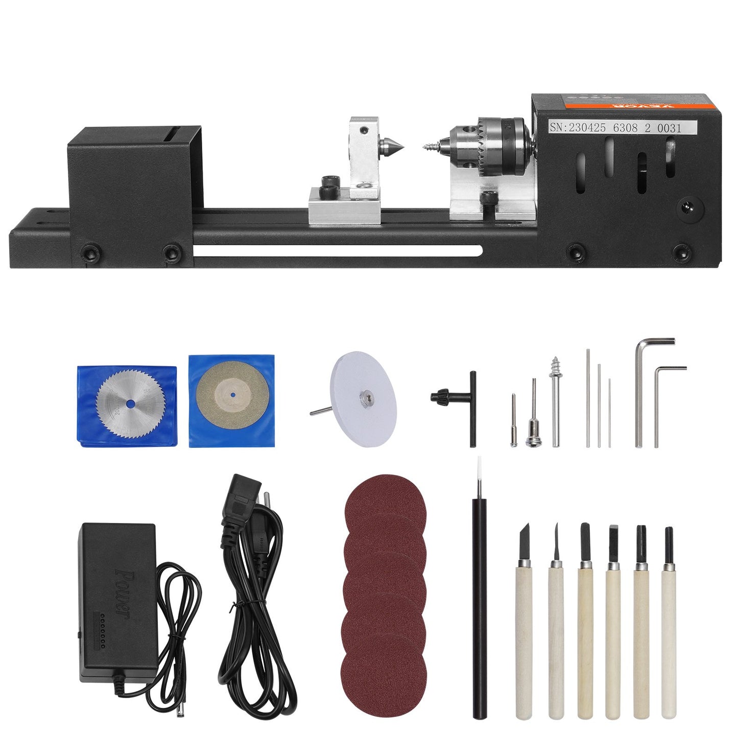 Mini Lathe Machine, 2.76 inch x 6.3 inch, 24VDC 96W Mini Wood Lathe Tool Milling Machine Accessories, 7 Speeds 4220/5300/5650/6350/6660/7050/8450 RPM, for DIY Woodworking Drill Rotary Tool