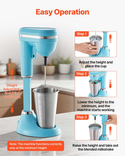 Milkshake Maker, 100W Milk Shake Maker Mixer, Single Head Drink Mixer Blender Machine, Dual-Speed Adjustment Milkshake Blender with Stainless Steel Cup, for Home, Kitchen, Bar & Beverage Shop