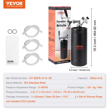 Druck-Bruthahn, Mini-Bierfass, Fassbier-Bruthahn, für Zuhause, 128 oz, 4 l, Schwarz