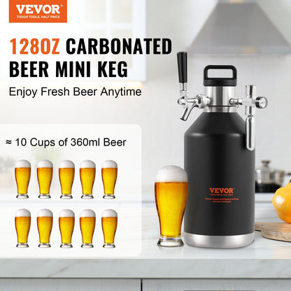 Beer Growler Faucet System, 128Oz 4L Mini Keg, 304 Stainless Steel Pressurized Beer Growler, Keg Growler with Pressure Display, CO2 Regulator Faucet, Leak Proof Ring for Draft, Home Brewing, Craft Beer