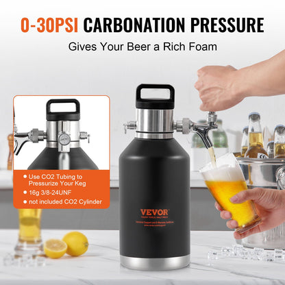 Beer Growler Faucet System, 128Oz 4L Mini Keg, 304 Stainless Steel Pressurized Beer Growler, Keg Growler with Pressure Display, CO2 Regulator Faucet, Leak Proof Ring for Draft, Home Brewing, Craft Beer
