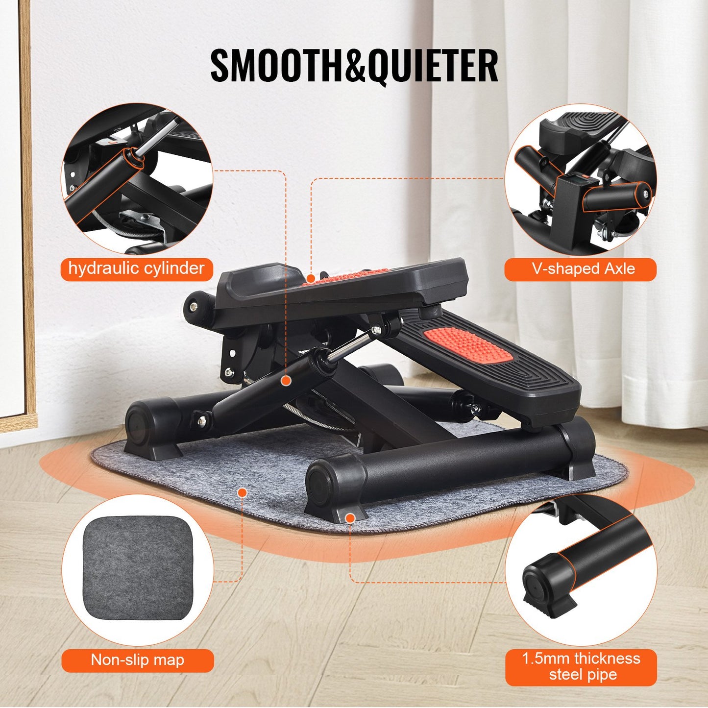 Stair Stepper, Mini Stepper for Exercise at Home, Hydraulic Fitness Twist Stepper with Resistance Bands, Full Body Workout Cardio Equipment, Stair Climber with LCD Monitor, 330LBS Load Capacity