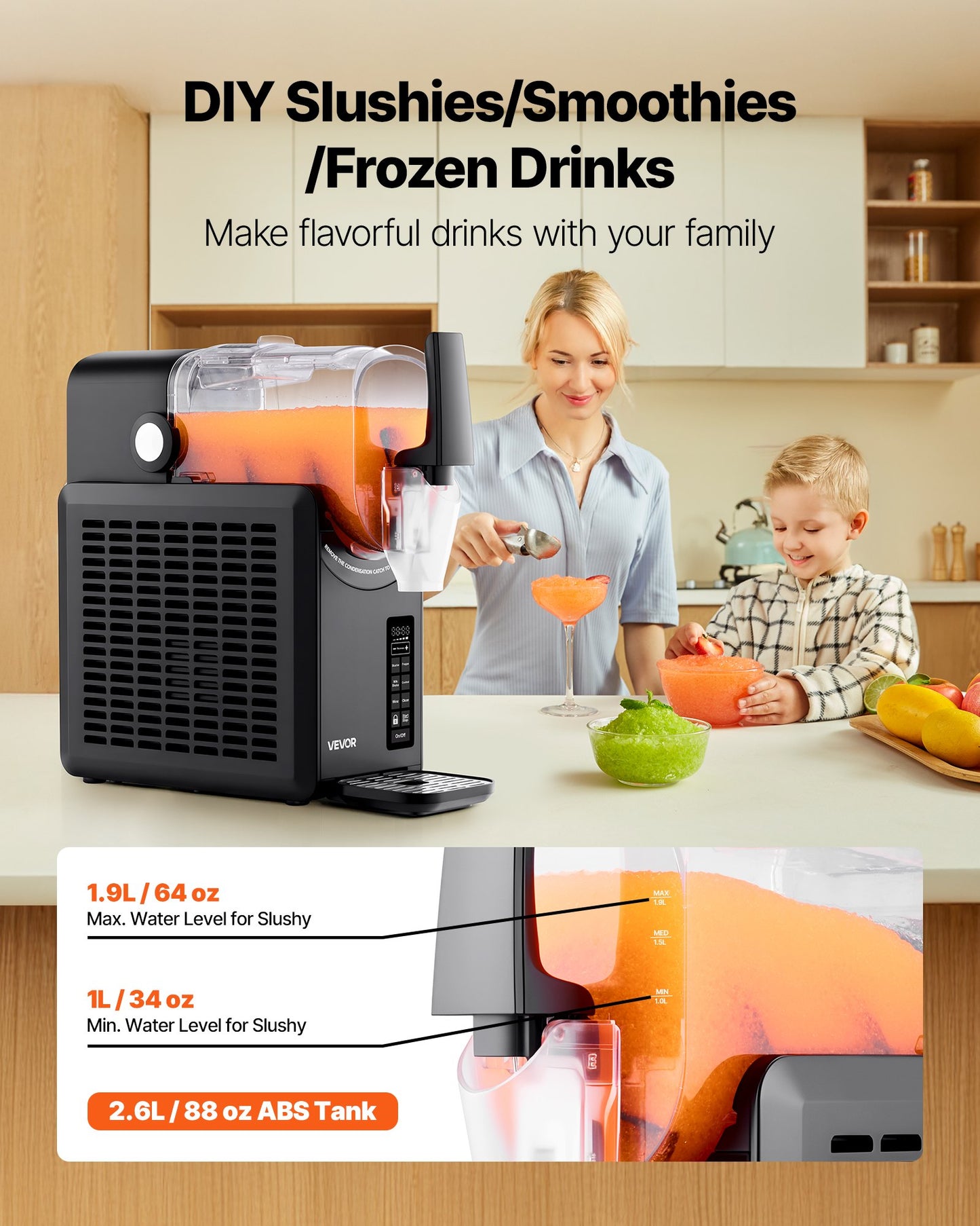 Slushie Machine, 2.6L/88oz No Ice Needed Slushy Machine for Home, Frozen Drink Maker with 5 Preset Programs, Margarita Machine with Self-Cleaning, Frozen Margaritas, Frappés, Milkshake & More