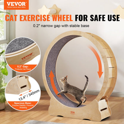 Cat Exercise Wheel, Large Cat Treadmill Wheel for Indoor Cats, 52 Inch Cat Running Wheel with Removable Mat and Cat Teaser for Running/Walking/Exercise, Suitable for Most Cats