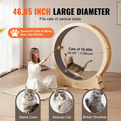 Cat Exercise Wheel, Large Cat Treadmill Wheel for Indoor Cats, 52 Inch Cat Running Wheel with Removable Mat and Cat Teaser for Running/Walking/Exercise, Suitable for Most Cats