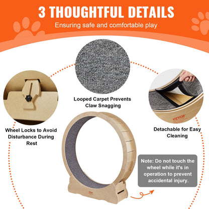 Cat Exercise Wheel, Large Cat Treadmill Wheel for Indoor Cats, 52 Inch Cat Running Wheel with Removable Mat and Cat Teaser for Running/Walking/Exercise, Suitable for Most Cats