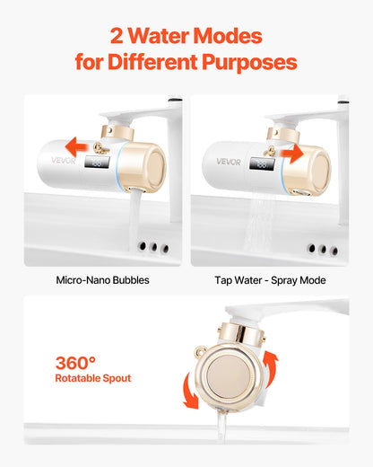 Skincare Water Filter, Faucet Mount Water Filters with Micro-nano Bubble for Skin, Sink Tap Purifier, Removes Chlorine with 1 Filter, for Kitchen and Bathroom Faucets, White + Gold