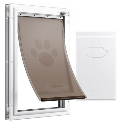 Pet Door, 13.27" x 20.04" Aluminum Frame with Lock and Flap System, Weatherproof Doggy Door, Easy to Install in Interior or Exterior Doors, Pet Door Suitable for Cat Doggie Kitties (White-L)