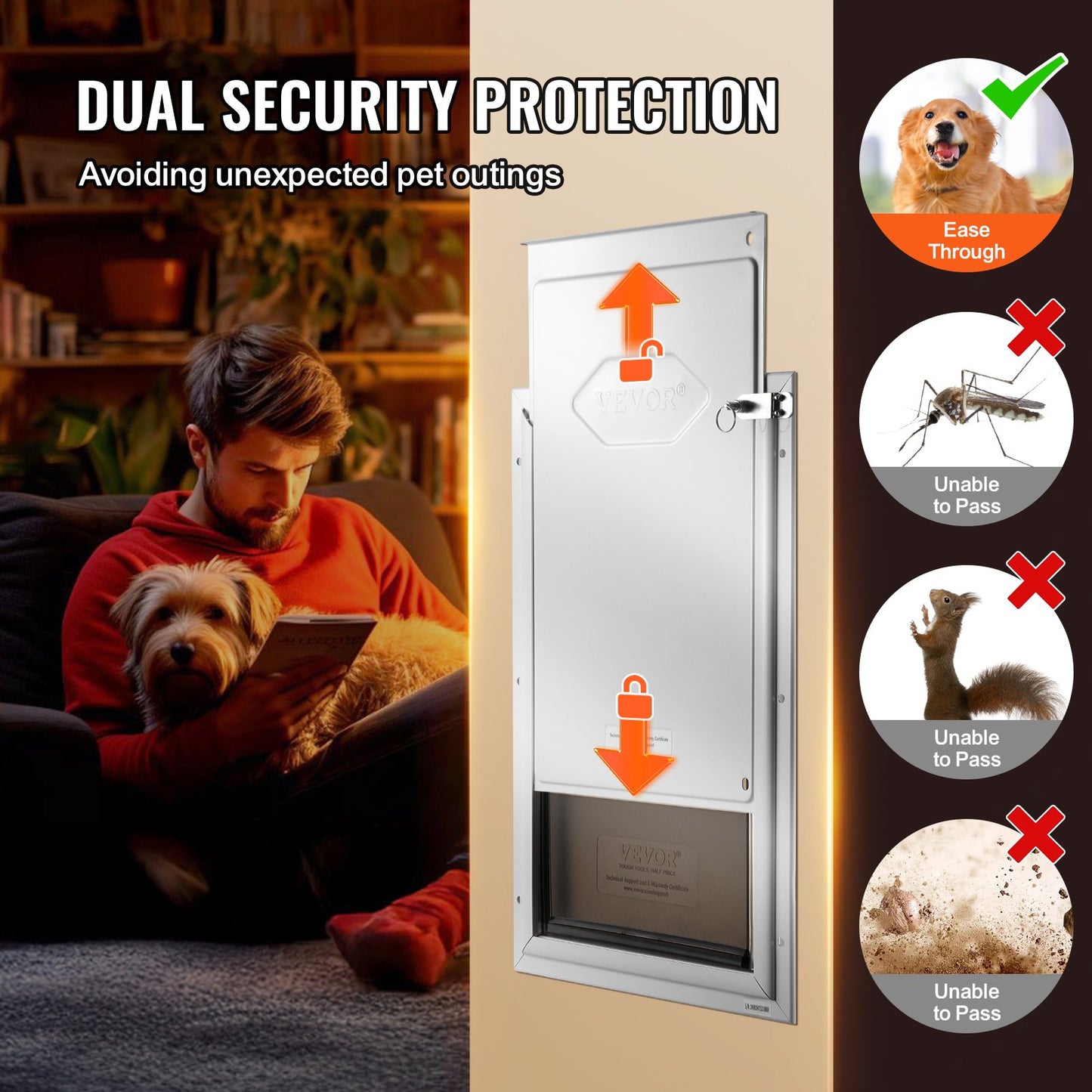 Pet Door, 13.27" x 20.04" Aluminum Frame with Lock and Flap System, Weatherproof Doggy Door, Easy to Install in Interior or Exterior Doors, Pet Door Suitable for Cat Doggie Kitties (White-L)