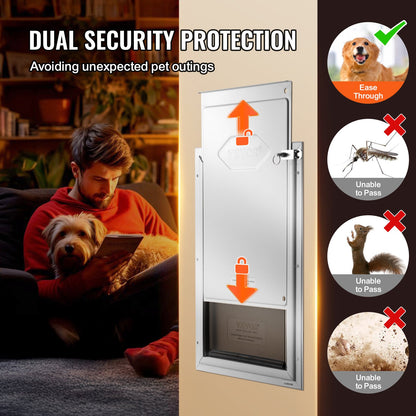 Pet Door, 13.27" x 20.04" Aluminum Frame with Lock and Flap System, Weatherproof Doggy Door, Easy to Install in Interior or Exterior Doors, Pet Door Suitable for Cat Doggie Kitties (White-L)