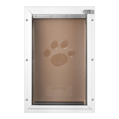 Pet Door, 13.27" x 20.04" Aluminum Frame with Lock and Flap System, Weatherproof Doggy Door, Easy to Install in Interior or Exterior Doors, Pet Door Suitable for Cat Doggie Kitties (White-L)