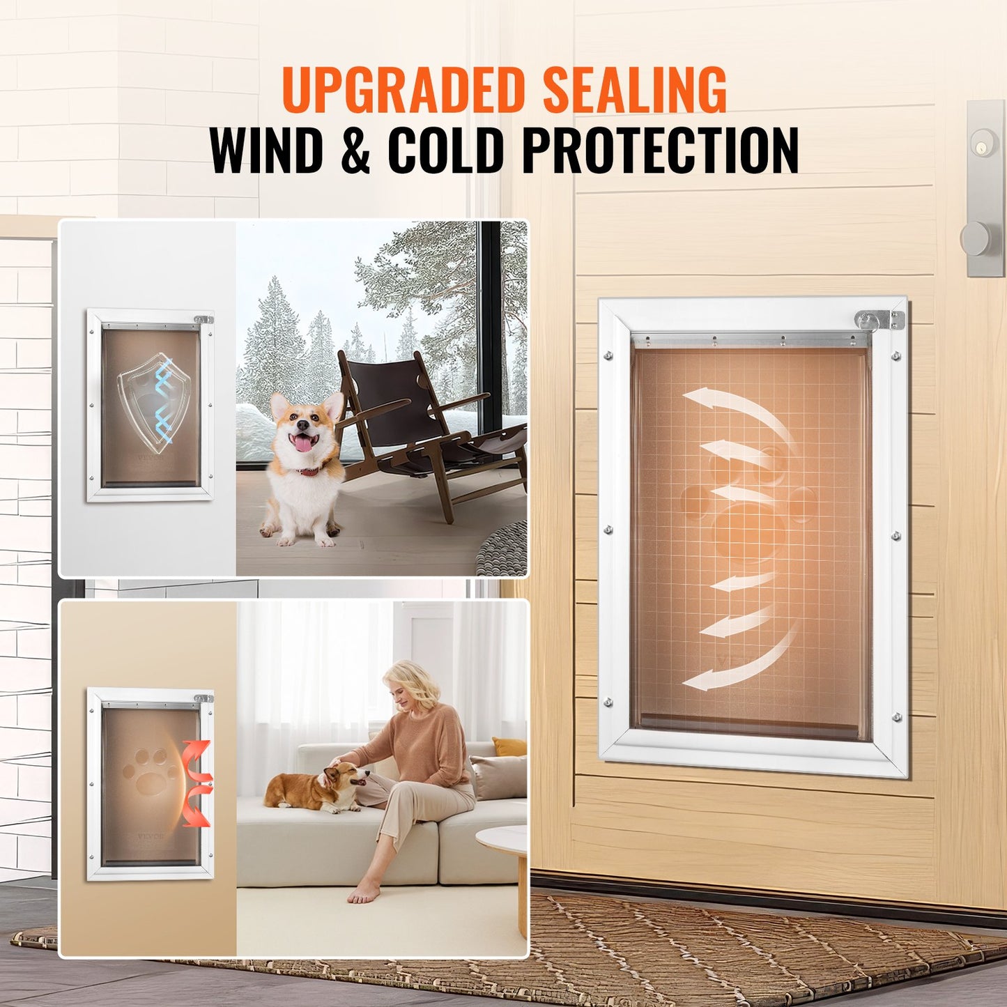 Pet Door, 11.3" x 16.02" Aluminum Frame with Lock and Flap System, Weatherproof Doggy Door, Easy to Install in Interior or Exterior Doors, Pet Door Suitable for Cat Doggie Kitties (White-M)