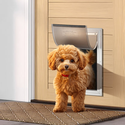 Pet Door, 16.65" x 27.44" Aluminum Frame with Lock and Flap System, Weatherproof Doggy Door, Easy to Install in Interior or Exterior Doors, Pet Door Suitable for Cat Doggie Kitties (White-XL)