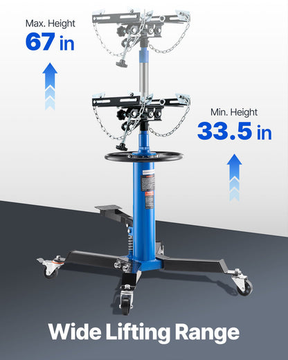Transmission Jack, 33"-67" High Lift, 1100 lbs Hydraulic Telescoping Transmission Jack, 2-Stage Floor Jack Stand 1/2 Ton Capacity with Foot Pedal, 360° Swivel Wheel, Garage/Shop Lift Hoist