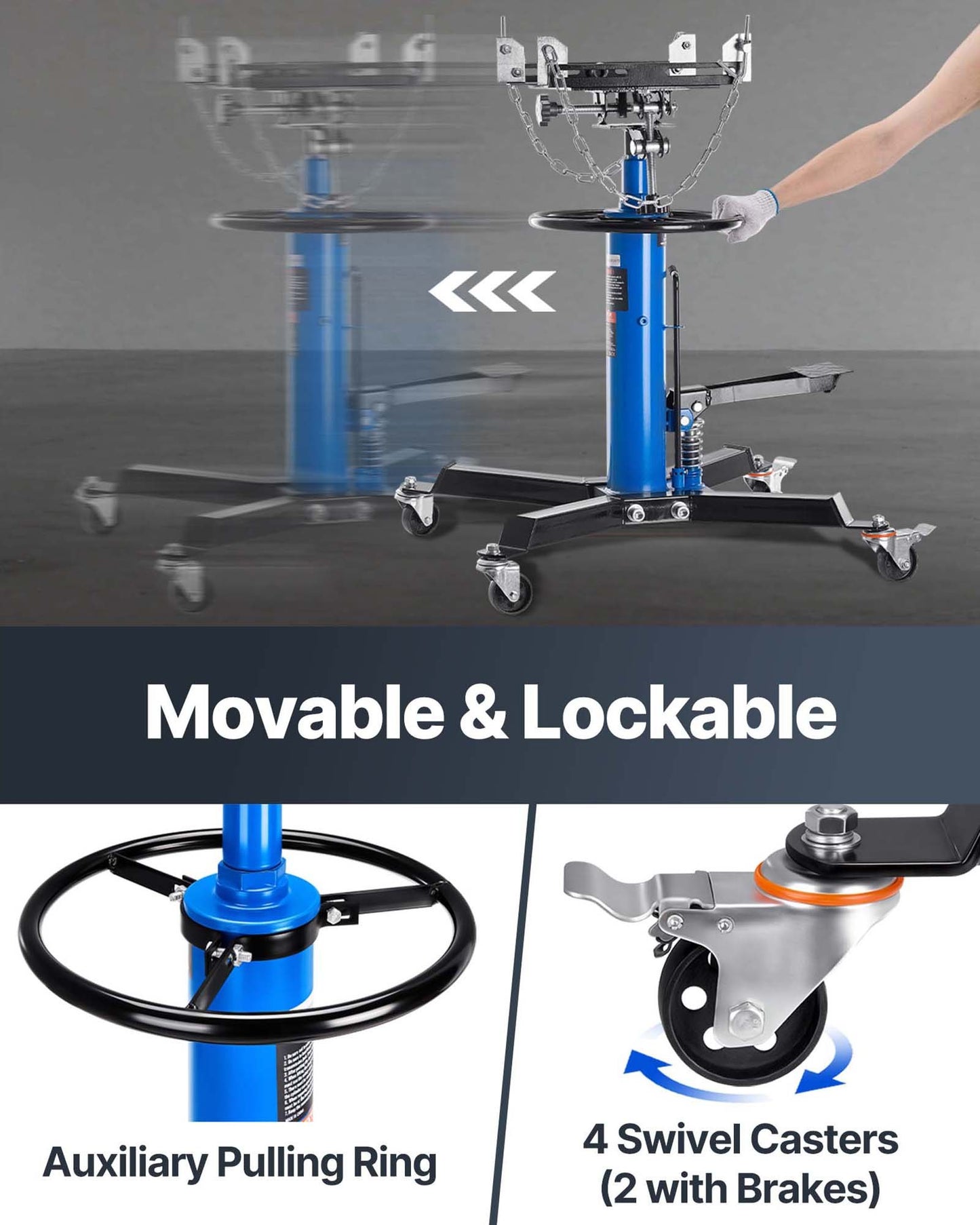 Transmission Jack, 33"-67" High Lift, 1100 lbs Hydraulic Telescoping Transmission Jack, 2-Stage Floor Jack Stand 1/2 Ton Capacity with Foot Pedal, 360° Swivel Wheel, Garage/Shop Lift Hoist
