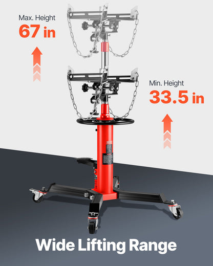 Transmission Jack,1/2Ton/1100lbs Capacity Hydraulic Telescopic Transmission Jack, 2-Stage Floor Jack Stand with Foot Pedal, 360° Swivel Wheel, Garage/Shop Lift Hoist, Red