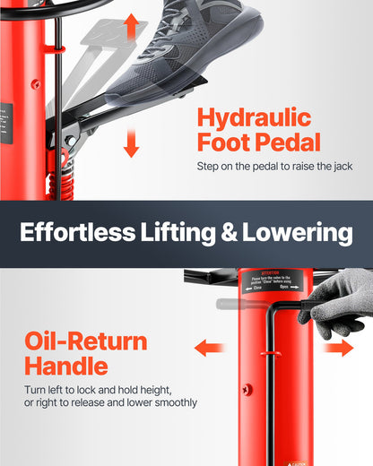 Transmission Jack,1/2Ton/1100lbs Capacity Hydraulic Telescopic Transmission Jack, 2-Stage Floor Jack Stand with Foot Pedal, 360° Swivel Wheel, Garage/Shop Lift Hoist, Red