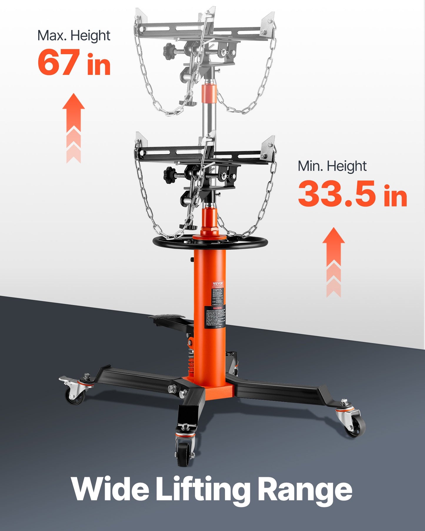 Transmission Jack, 1/2Ton/1100lbs Capacity Hydraulic Telescopic Transmission Jack, 2-Stage Floor Jack Stand with Foot Pedal, 360° Swivel Wheel, Garage/ Shop Lift Hoist, Orange