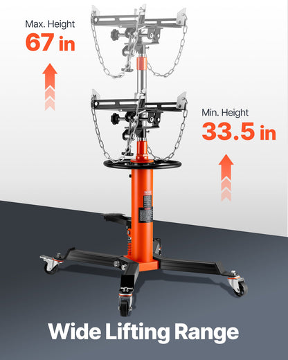 Transmission Jack, 1/2Ton/1100lbs Capacity Hydraulic Telescopic Transmission Jack, 2-Stage Floor Jack Stand with Foot Pedal, 360° Swivel Wheel, Garage/ Shop Lift Hoist, Orange