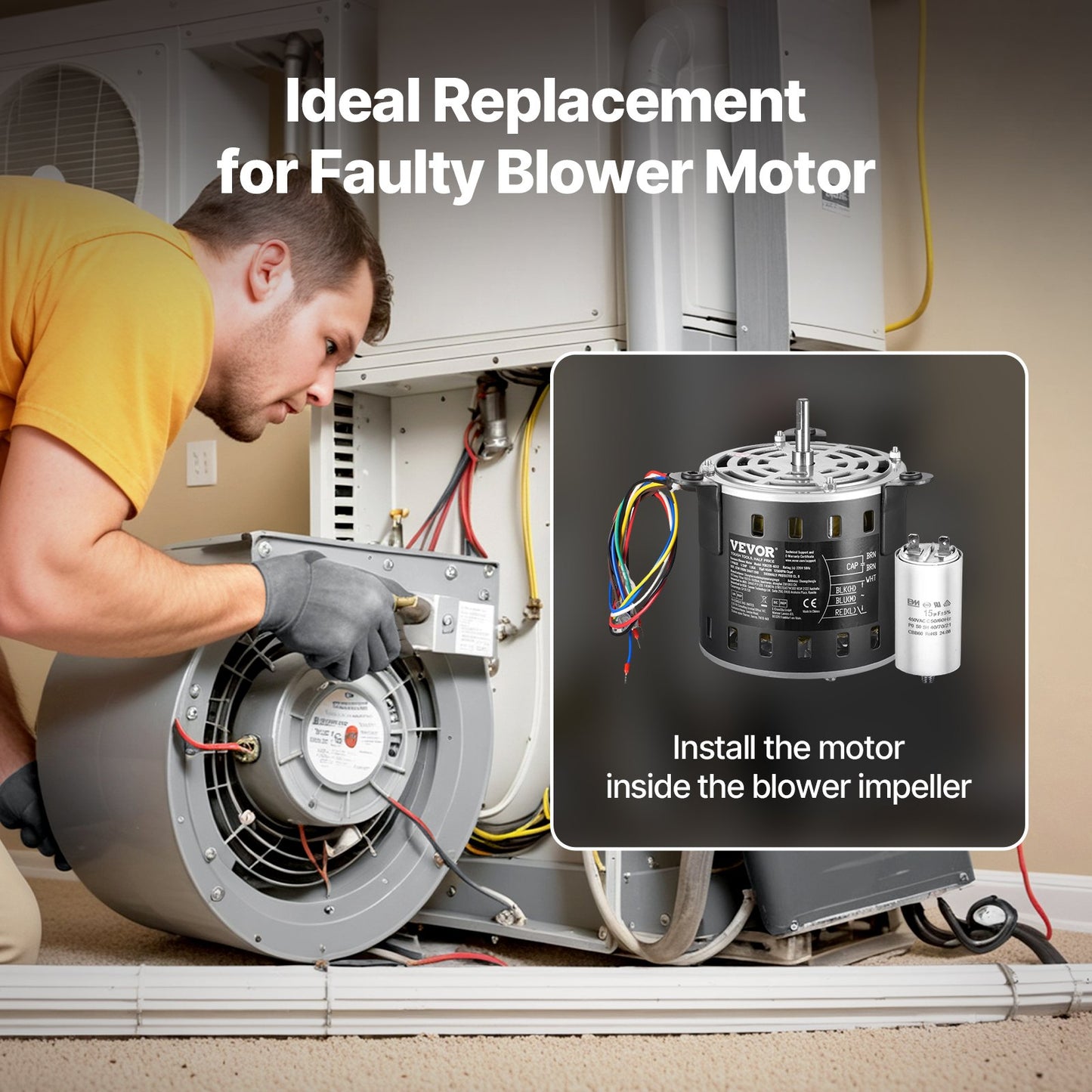 1/3 PS Ofenlüftermotor 220 V 1,95 A 1250 U/min 3-Gang 15 μF/450 V Kondensator