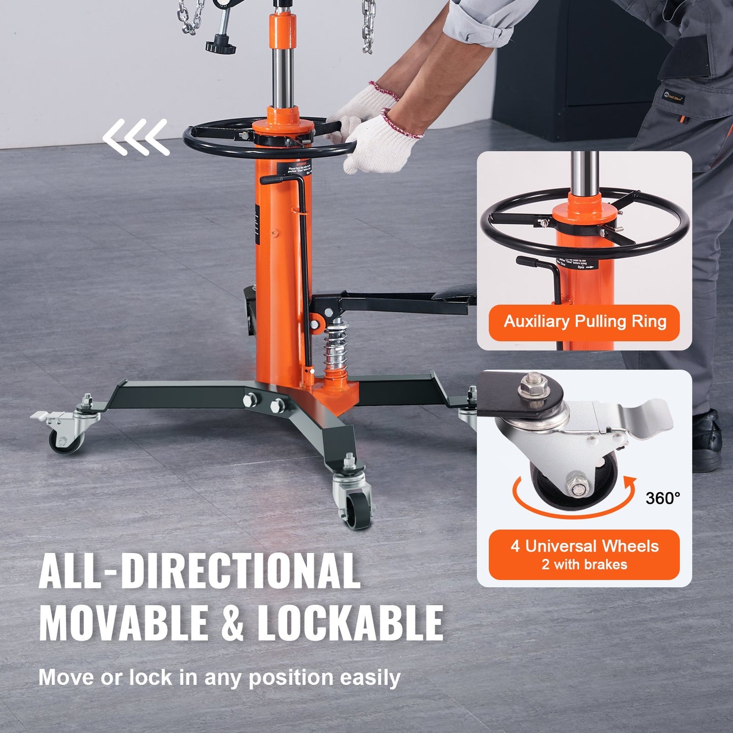 Getriebeheber, 1322 Pfund (600 kg) hydraulischer Teleskop-Getriebeheber, 32"-67" High-Lift-Bodenheberständer mit Fußpedal, 360°-Schwenkrad, hydraulischer Getriebeheber für Garage/Werkstatt