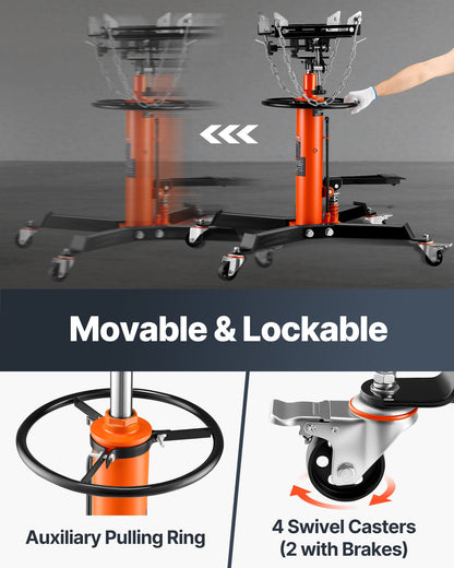 Hydraulic Transmission Jack 1322 lbs 360° Swivel Wheels For Car Lift