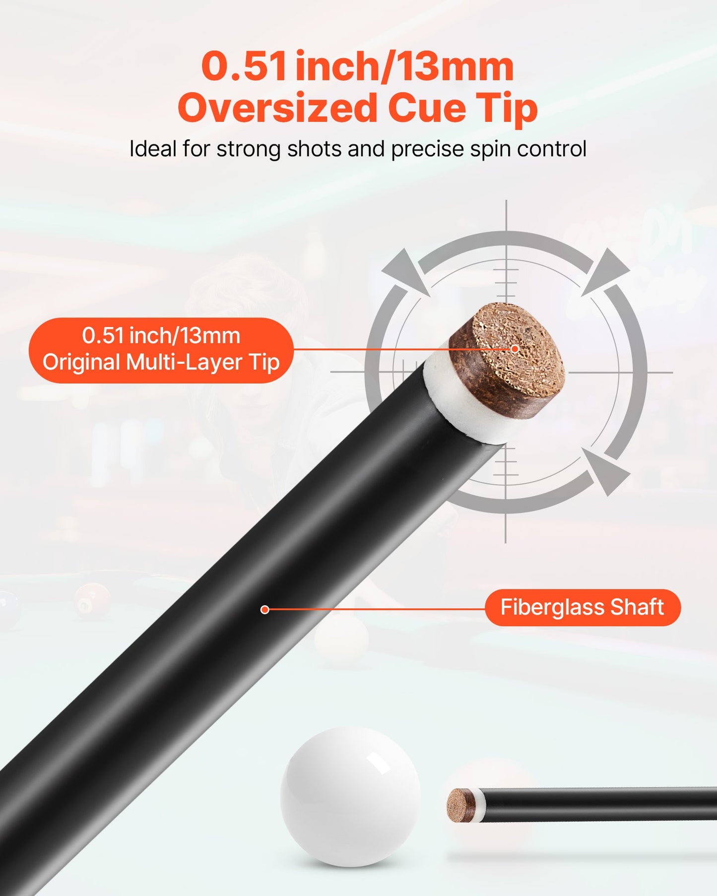Pool Cue, 1 Piece Pool Stick, 58 inch & 21 oz Fiberglass Titanium Composite Billiard Pools Cue Stick with Multi-Layer Tip, Cues Sticks for Professional Pool Table, Bar, Home Pool Games, Office
