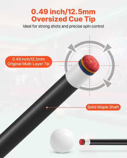 Pool Cue, 1 Piece Pool Stick, 58 inch & 19 oz Canadian Maple Wood Billiard Pools Cue Stick with Multi-Layer Tip & ABS Connection Ring, Cues Sticks for Professional Pool Table, Bar, Home, Office