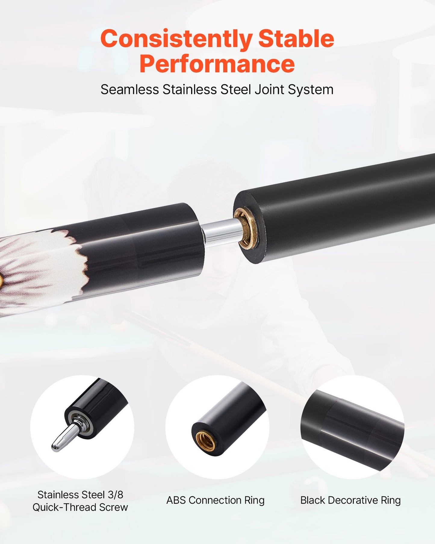 Pool Cue, 1 Piece Pool Stick, 58 inch & 19 oz Canadian Maple Wood Billiard Pools Cue Stick with Multi-Layer Tip & ABS Connection Ring, Cues Sticks for Professional Pool Table, Bar, Home, Office