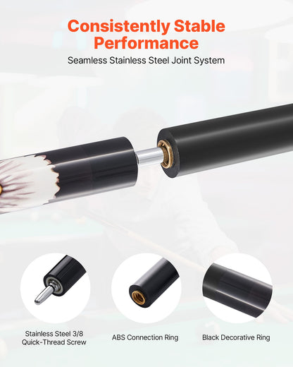 Pool Cue, 1 Piece Pool Stick, 58 inch & 19 oz Canadian Maple Wood Billiard Pools Cue Stick with Multi-Layer Tip & ABS Connection Ring, Cues Sticks for Professional Pool Table, Bar, Home, Office