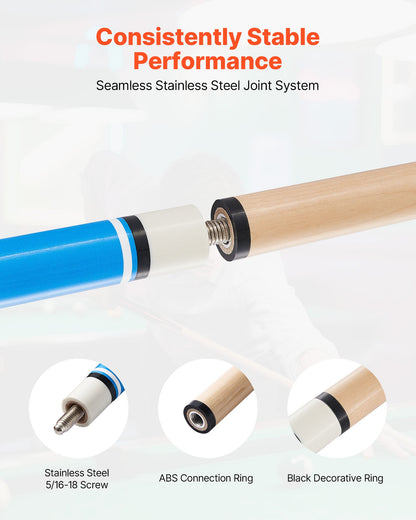 Pool Cue, 4 Pieces Pool Stick, 58 inch Canadian Maple Wood Billiard Pools Stick with ABS Connection Ring, Cues Sticks for Professional Pool Table, Bar, Home, Office, 18 oz, 19 oz, 20 oz, 21 oz