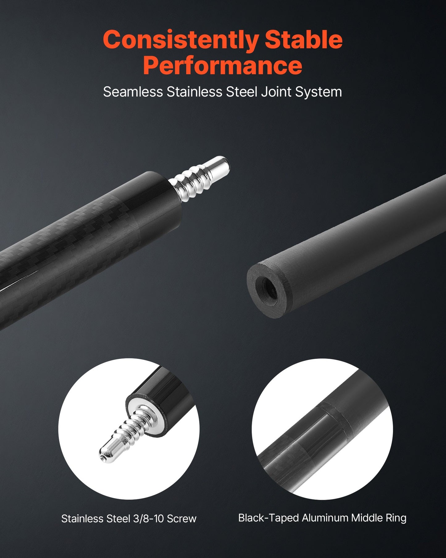 Pool Cue, 1 Piece Pool Stick, 58 inch & 19 oz Carbon Fiber Billiard Pools Cue Stick with Bakelite Pressed Cue Tip & ABS Connection Ring, Cues Sticks for Professional Pool Table, Bar, Home,Office