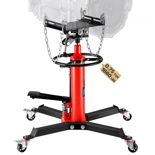 Transmission Jack,0.75 Ton/1660 lbs Capacity Hydraulic Telescopic Transmission Jack, 2-Stage Floor Jack Stand with Foot Pedal, 360° Swivel Wheel, Garage/Shop Lift Hoist, Red
