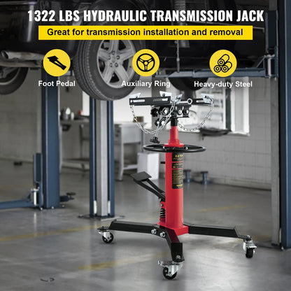 Gearbox Jack, 3/5 Ton/1322 lbs Capacity Hydraulic Telescopic Gearbox Jack, 2-Stage Floor Jack Stand with Foot Pedal, 360° Swivel Wheel, Garage/Shop Lift, Red