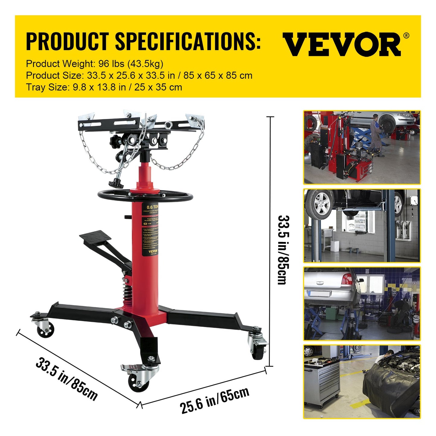 Gearbox Jack, 3/5 Ton/1322 lbs Capacity Hydraulic Telescopic Gearbox Jack, 2-Stage Floor Jack Stand with Foot Pedal, 360° Swivel Wheel, Garage/Shop Lift, Red
