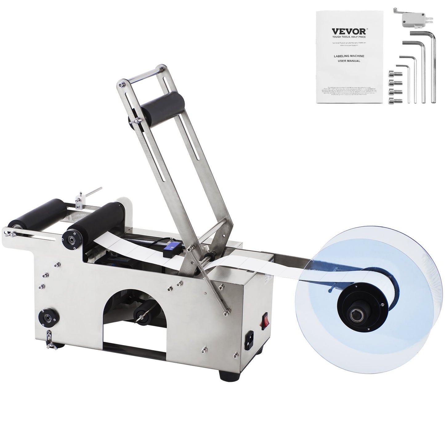 MT-50 halbautomatische Etikettiermaschine für runde Flaschen, einstellbare Etikettiermaschine 50 Stück/min Etikettenapplikator für Flaschen 12-90 mm