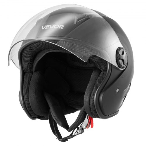 Motorcycle Helmet, 3/4 Open Face, Adult Motocross Dirt Bike Helmet with Clear Visor, Comfortable Motorbike Racing Street with Detachable Liner for Men & Women, DOT Approved, (Matte Black, L)