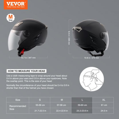 3/4 MOTORRADHELM Motorradhelm, L Größe 59-60cm, Helm aus ABS, ECE-geprüft, bequemer Motocross-Helm, geeignet für Jugendliche und Erwachsene, Schwarz | EU