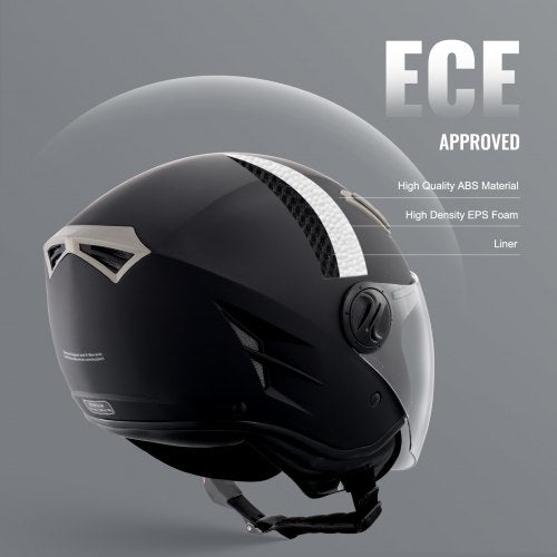 3/4 MOTORRADHELM Motorradhelm, L Größe 59-60cm, Helm aus ABS, ECE-geprüft, bequemer Motocross-Helm, geeignet für Jugendliche und Erwachsene, Schwarz | EU